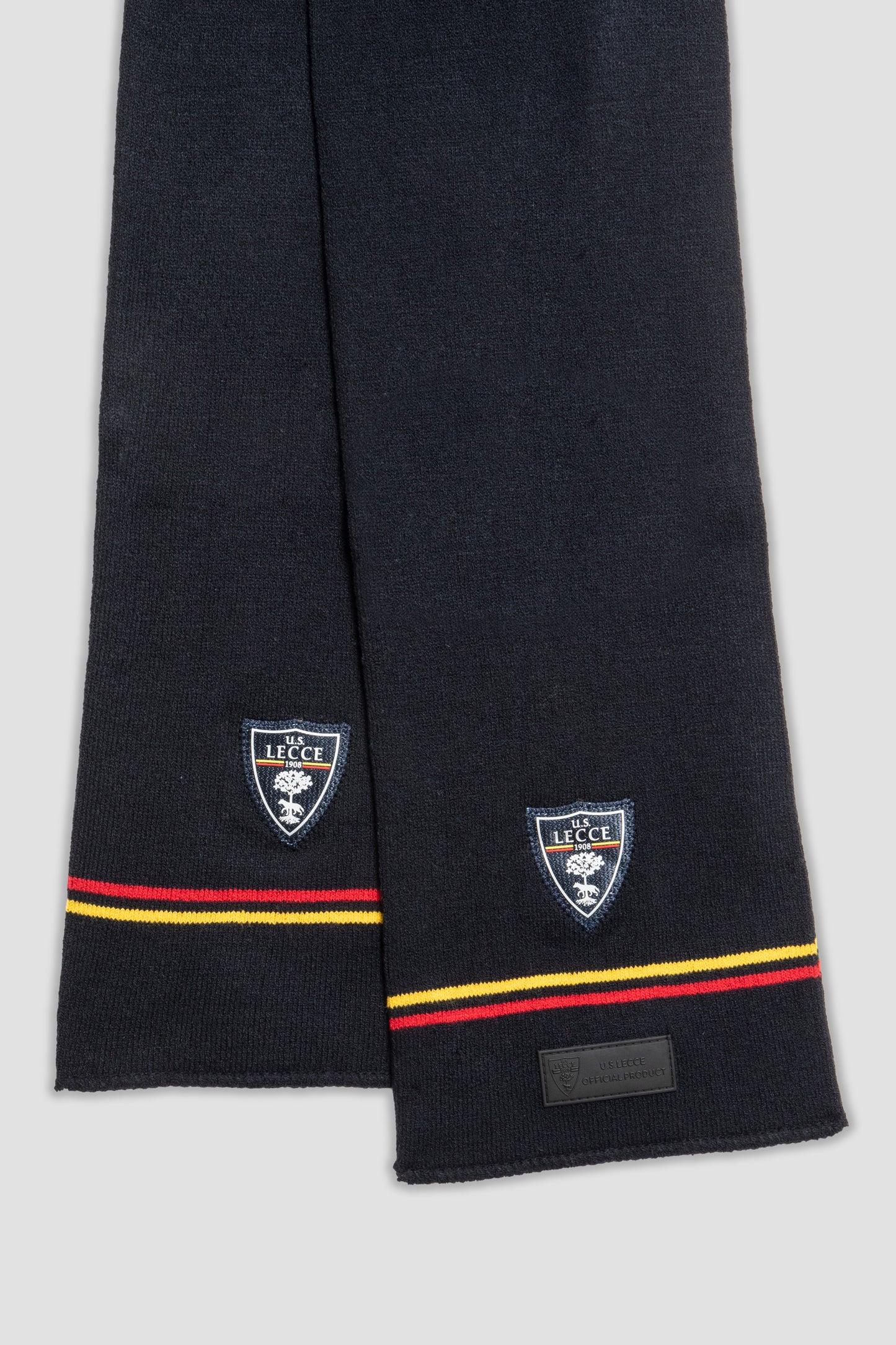 Sciarpa blu navy con strisce giallo-rosse