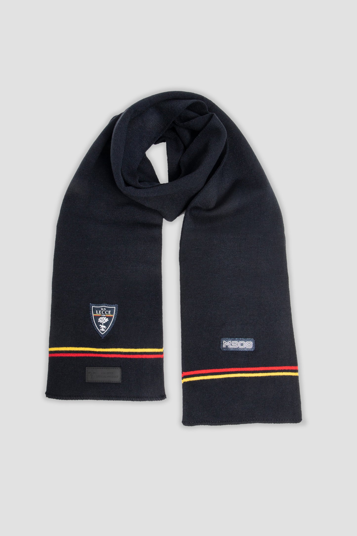 Sciarpa blu navy con strisce giallo-rosse