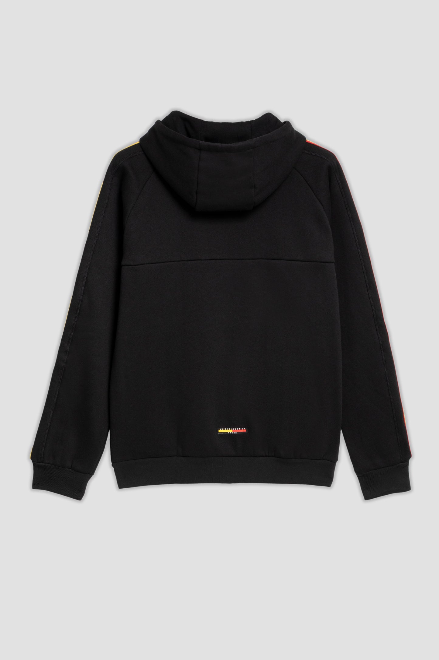 Felpa tuta nera con zip e strisce giallo-rosse