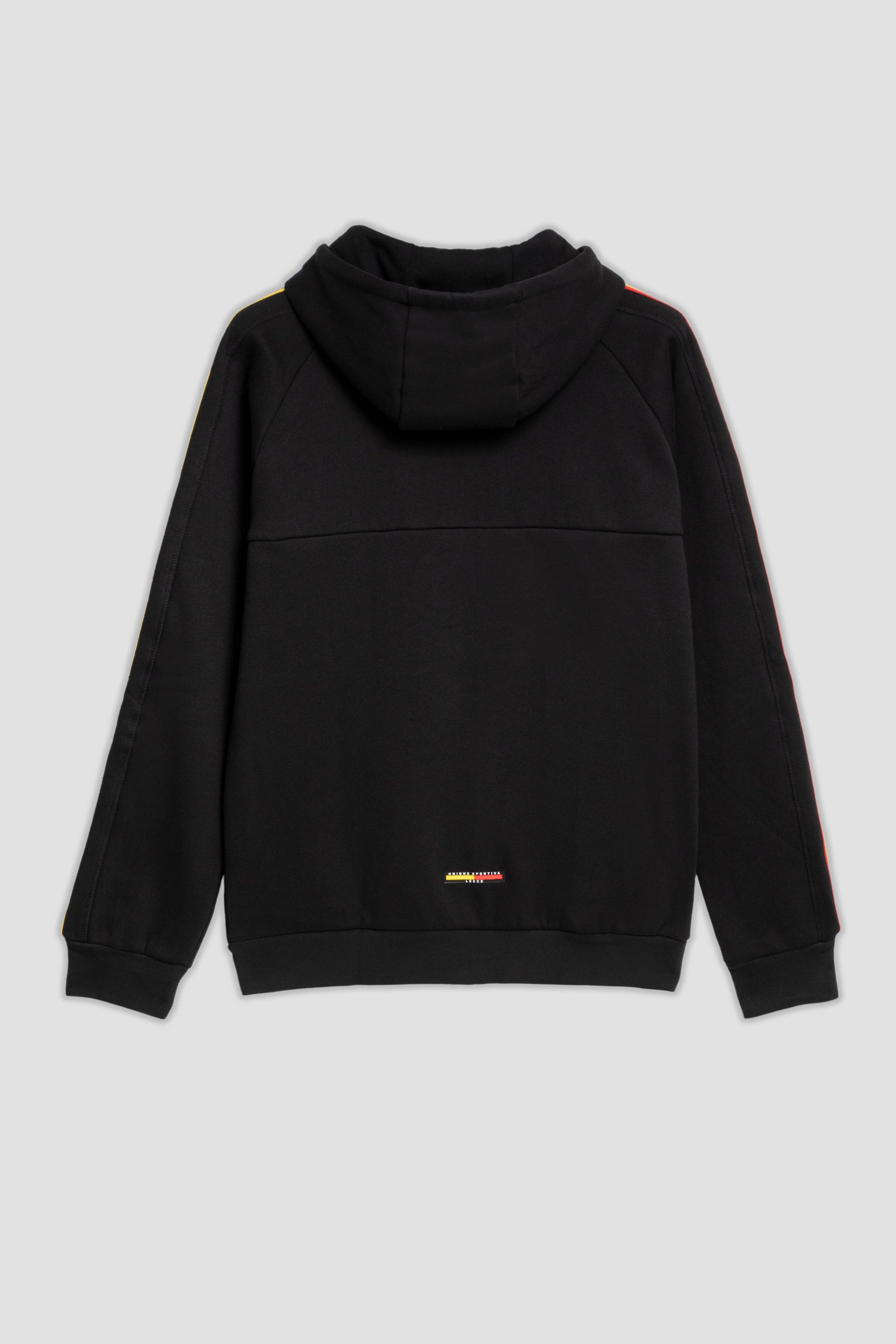 Felpa tuta nera con zip e strisce giallo-rosse
