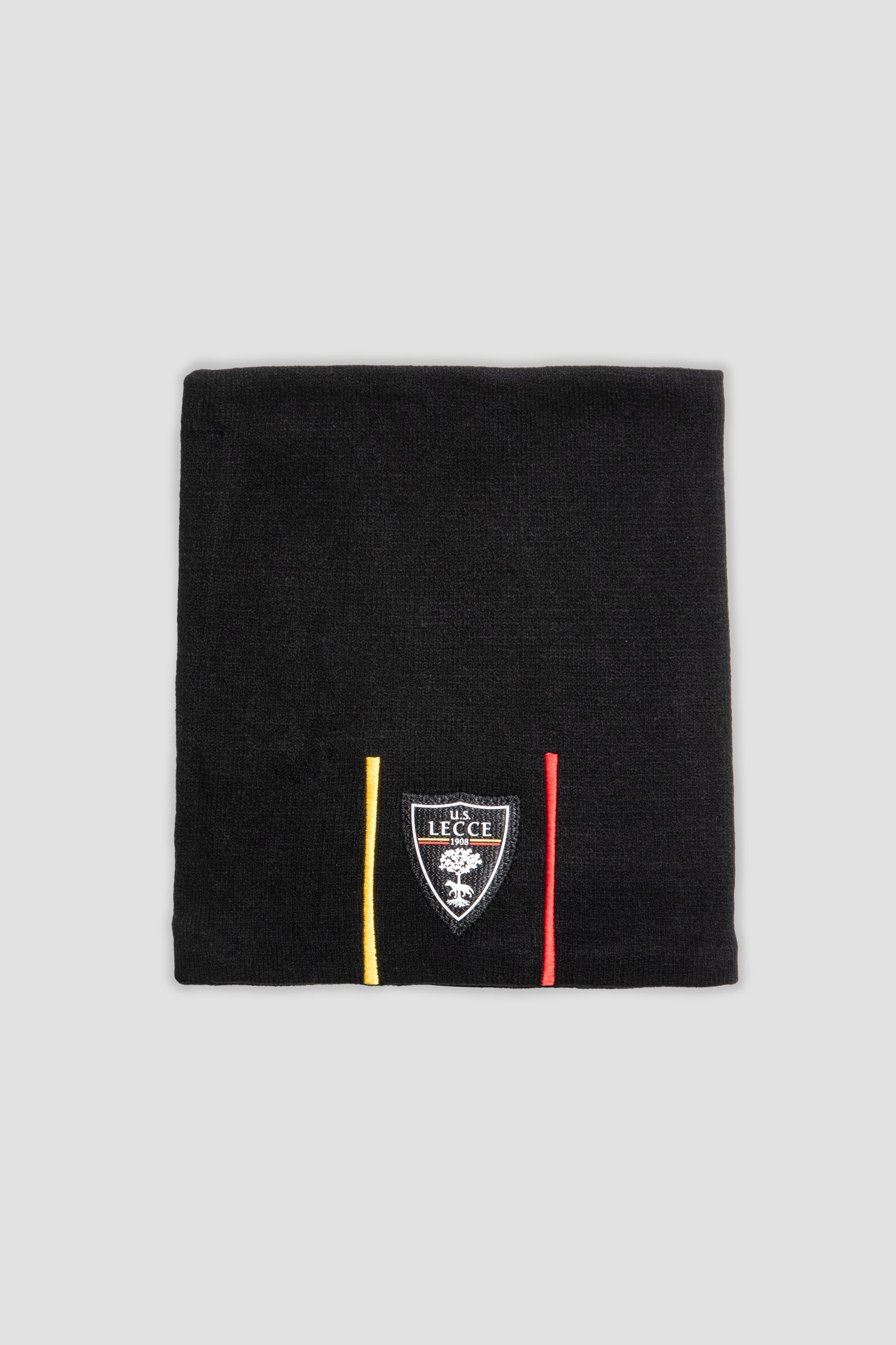 Scaldacollo nero con strisce giallo-rosse