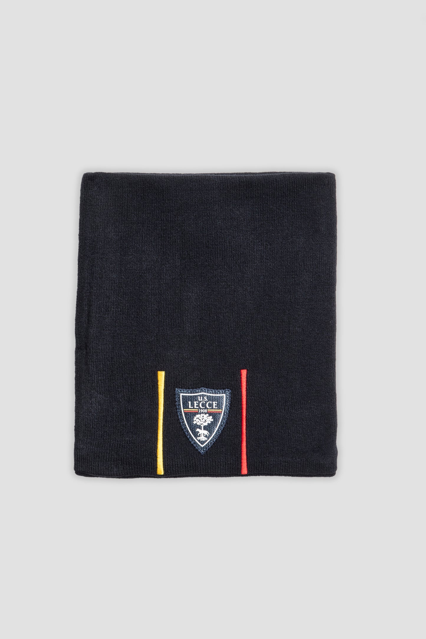 Scaldacollo blu navy con strisce giallo-rosse