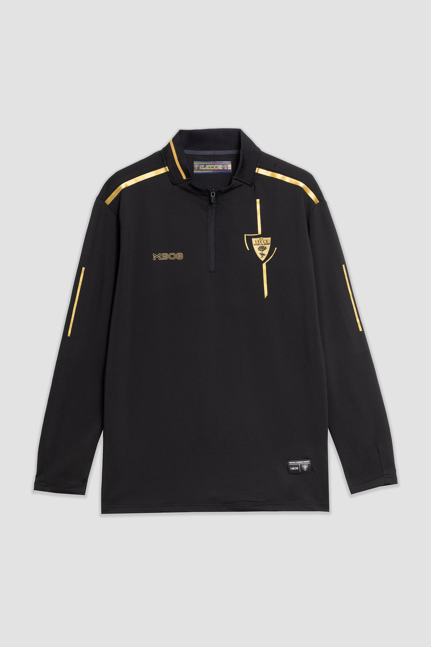 Black and gold half-zip pre-match top
